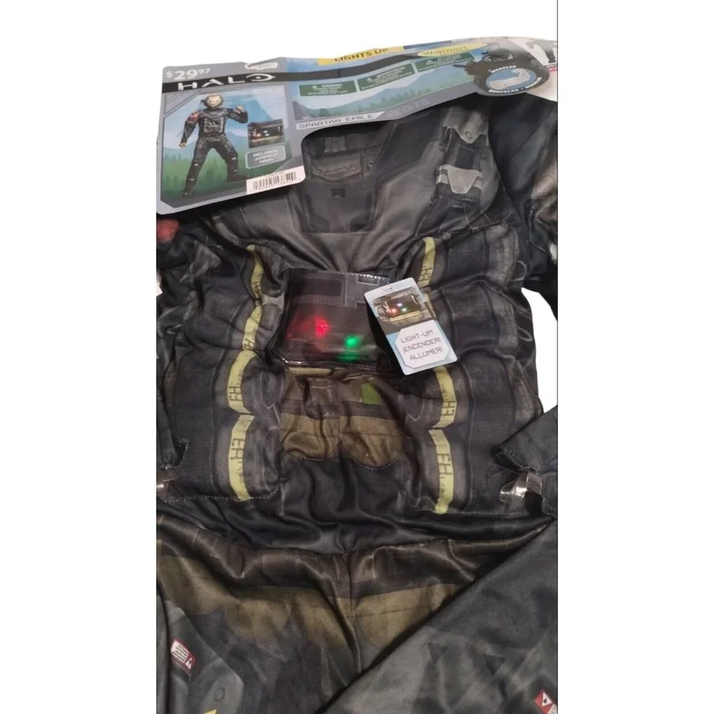 Halo Spartan Emile Boys 3 Piece Costume Small 4 to 6 Halloween Cosplay Lights Up